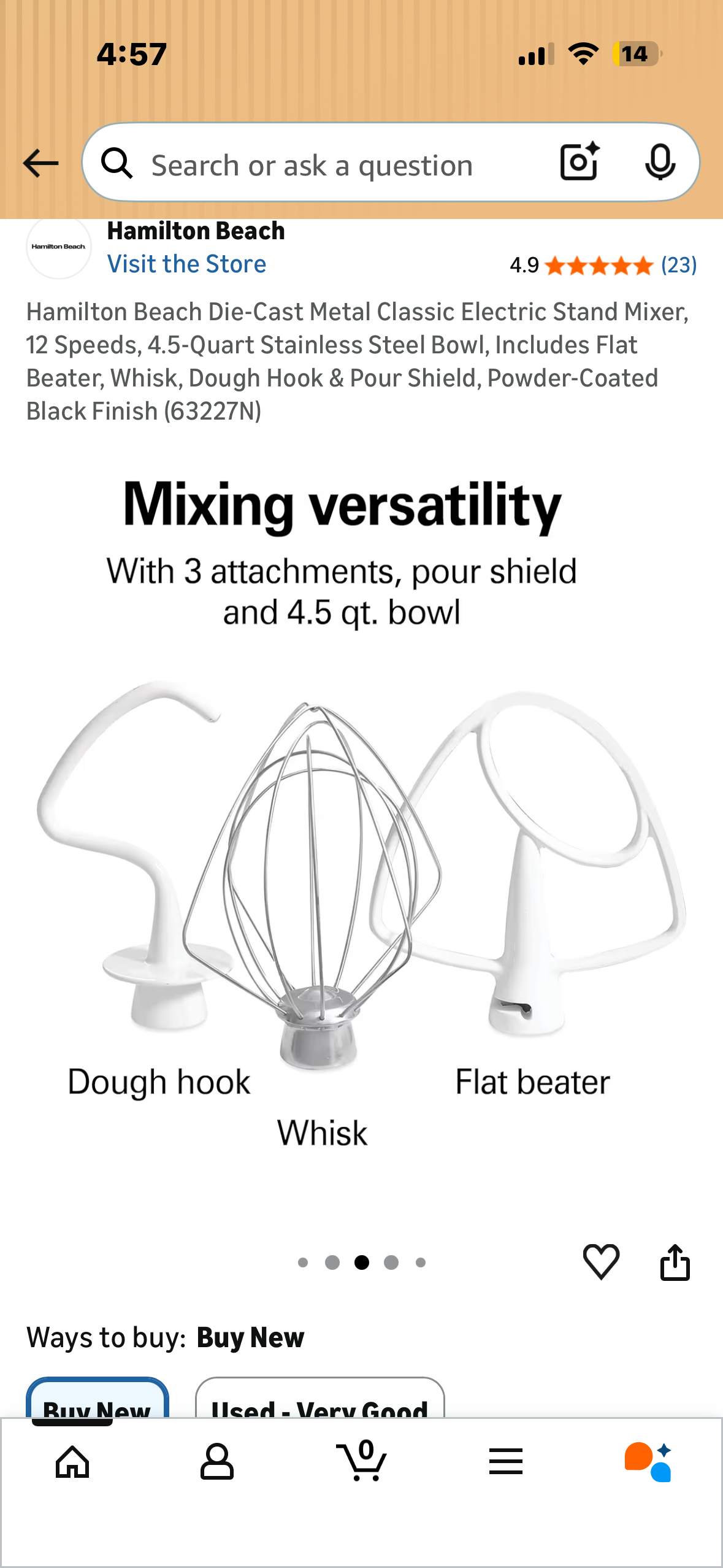 Hamilton Beach Die-Cast Metal Classic Electric Stand Mixer, 12 Speeds, 4.5-Quart Stainless Steel Bowl, Includes Flat Beater, Whisk, Dough Hook & Pour Shield, Powder-Coated Black Finish (R897)