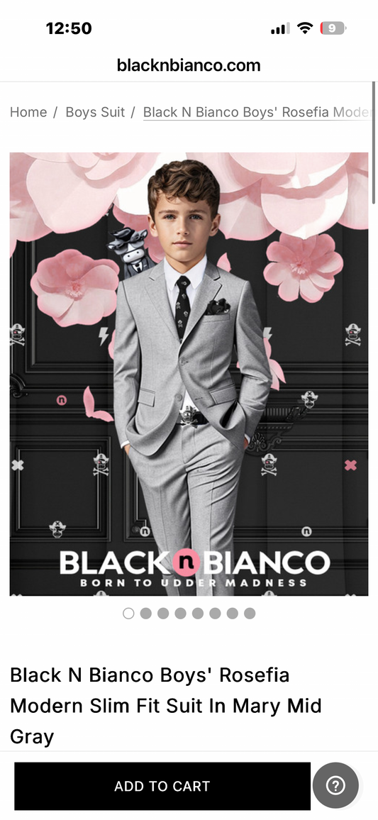Black N Bianco Boys' Rosefia Modern Slim Fit Suit In Mary Mid Gray (Size 12)