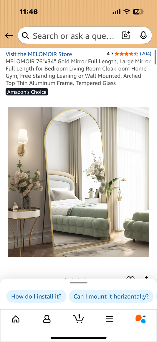 MELOMOIR 76"x34" Gold Full Length Arch Large Mirror for Bedroom, Living Room, Cloakroom Home Gym, Free Standing Leaning or Wall Mounted, Arched Top Aluminum Frame, Tempered Glass (M394)