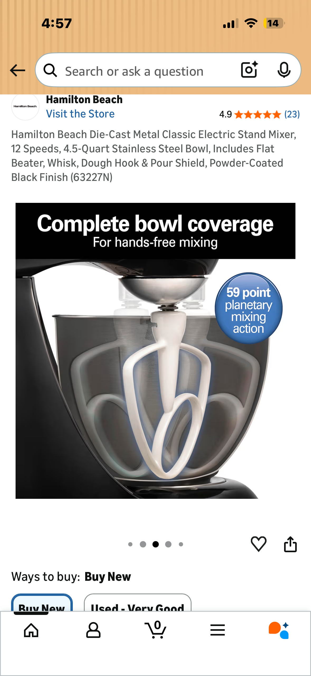 Hamilton Beach Die-Cast Metal Classic Electric Stand Mixer, 12 Speeds, 4.5-Quart Stainless Steel Bowl, Includes Flat Beater, Whisk, Dough Hook & Pour Shield, Powder-Coated Black Finish (R897)