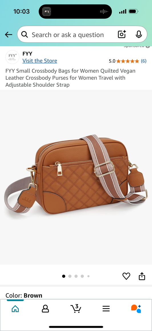 FYY Small Crossbody Bags for Women Quilted Vegan Leather Crossbody Purses for Women Travel with Adjustable Shoulder Strap