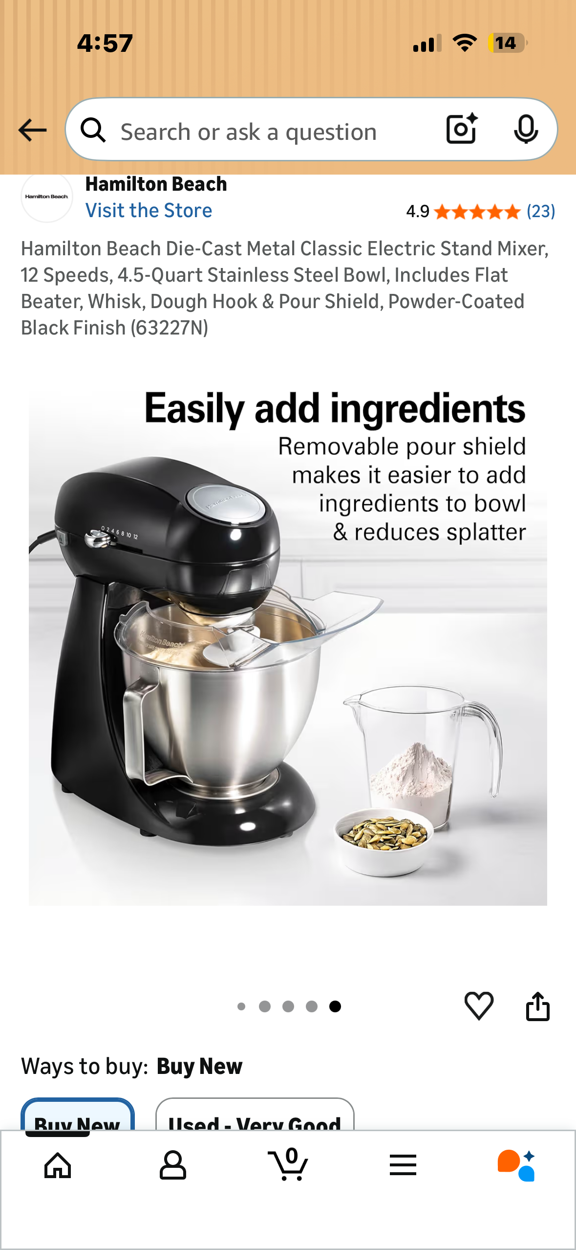 Hamilton Beach Die-Cast Metal Classic Electric Stand Mixer, 12 Speeds, 4.5-Quart Stainless Steel Bowl, Includes Flat Beater, Whisk, Dough Hook & Pour Shield, Powder-Coated Black Finish (R897)