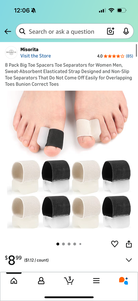 8 Pack Big Toe Spacers Toe Separators for Women Men, Sweat-Absorbent Elasticated Strap Designed and Non-Slip Toe Separators That Do Not Come Off Easily for Overlapping Toes Bunion Correct Toes