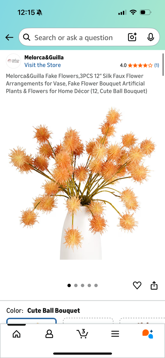 Melorca&Guilla Fake Flowers,3PCS 12" Silk Faux Flower Arrangements for Vase, Fake Flower Bouquet Artificial Plants & Flowers for Home Décor (12, Cute Ball Bouquet)