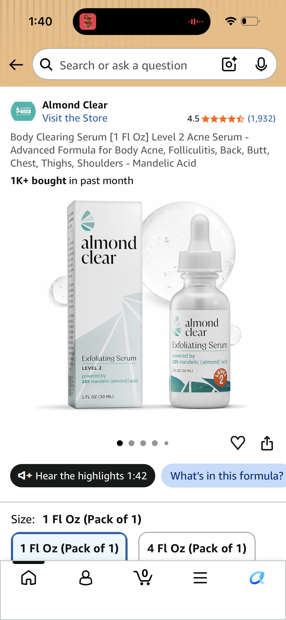Body Clearing Serum [1 Fl Oz] Level 2 Acne Serum - Advanced Formula for Body Acne, Folliculitis, Back, Butt, Chest, Thighs, Shoulders - Mandelic Acid