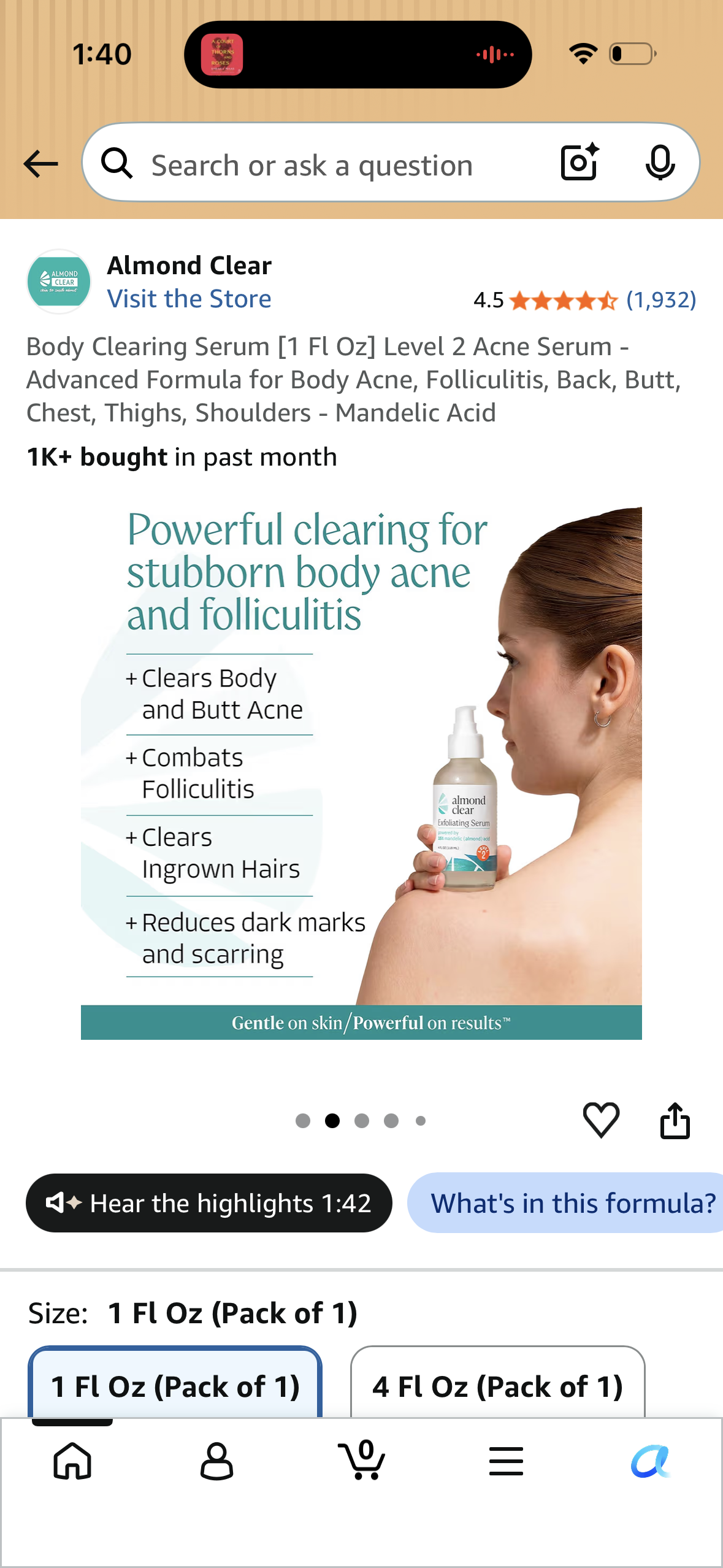 Body Clearing Serum [1 Fl Oz] Level 2 Acne Serum - Advanced Formula for Body Acne, Folliculitis, Back, Butt, Chest, Thighs, Shoulders - Mandelic Acid