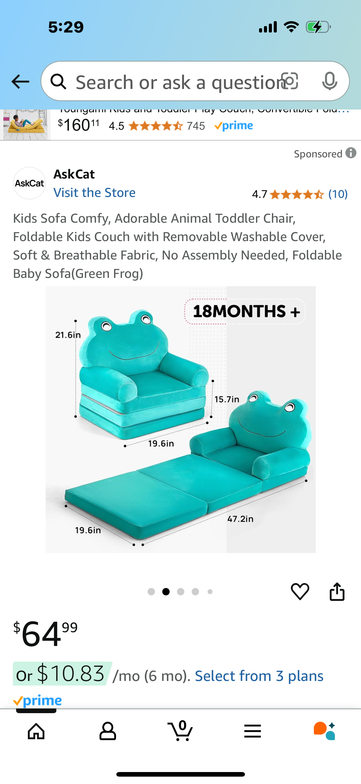 Kids Sofa Comfy, Adorable Animal Toddler Chair, Foldable Kids Couch with Removable Washable Cover, Soft & Breathable Fabric, No Assembly Needed, Foldable Baby Sofa(Green Frog)