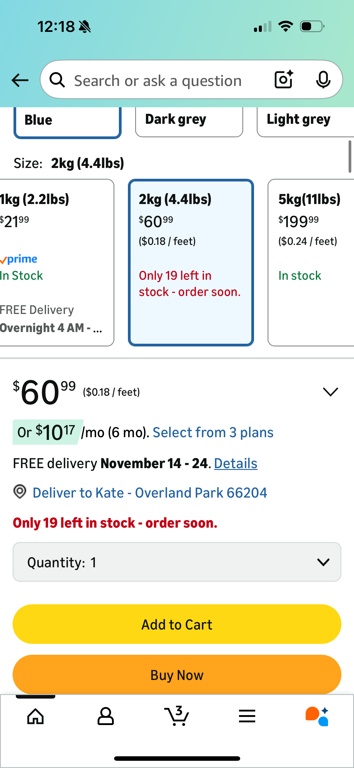 Chunky Wool Yarn Super Soft Washable 4.4lbs Super Bulky Giant Wool Yarn for Extreme Arm Knitting DIY Throw Blanket Pillow Pet Bed Fence (2kg (4.4lbs), Blue)