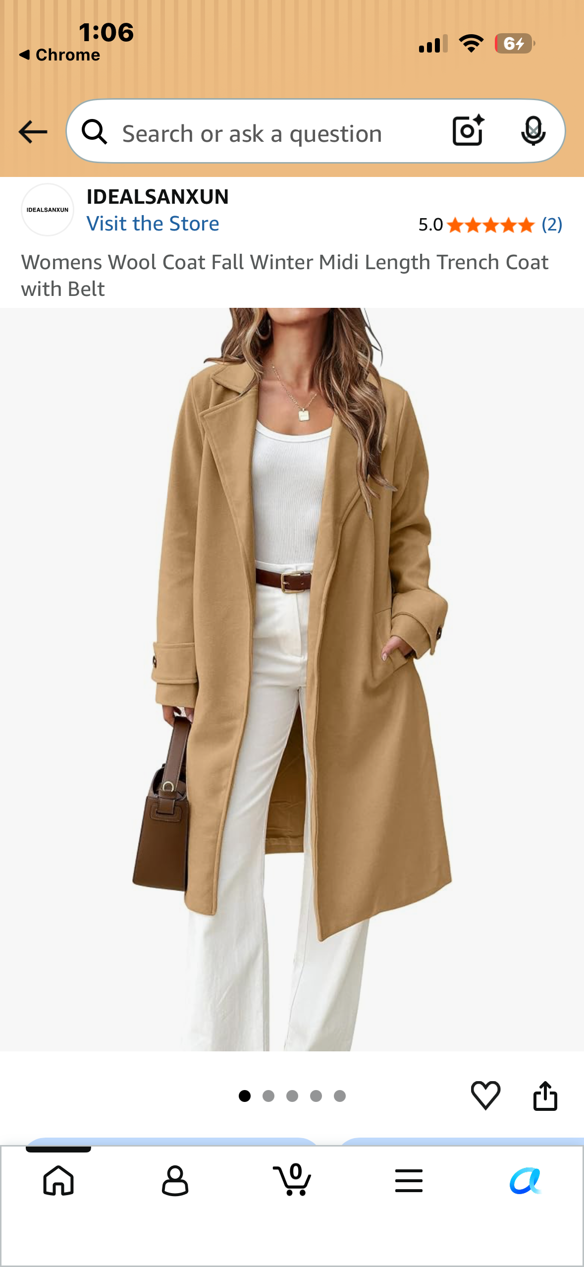 Womens Wool Coat Fall Winter Midi Length Trench Coat with Belt (Size Medium)