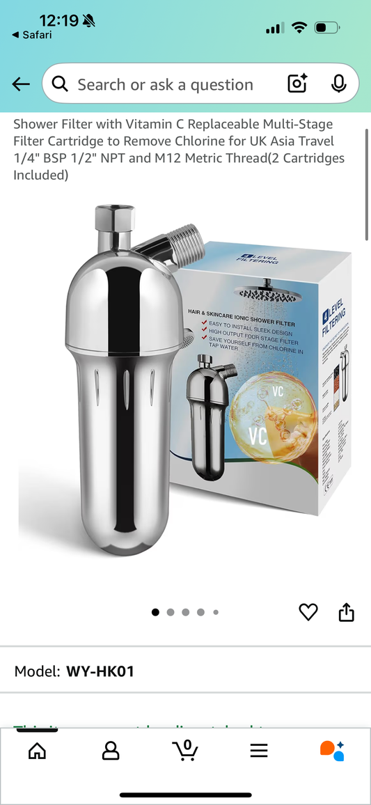 Shower Filter with Vitamin C Replaceable Multi-Stage Filter Cartridge to Remove Chlorine for UK Asia Travel 1/4" BSP 1/2" NPT and M12 Metric Thread(2 Cartridges Included)