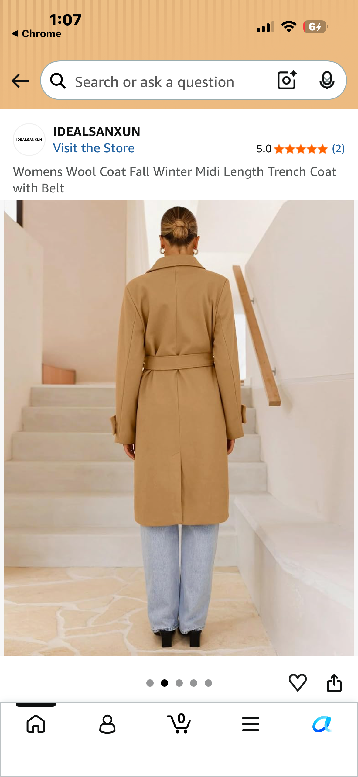 Womens Wool Coat Fall Winter Midi Length Trench Coat with Belt (Size Medium)