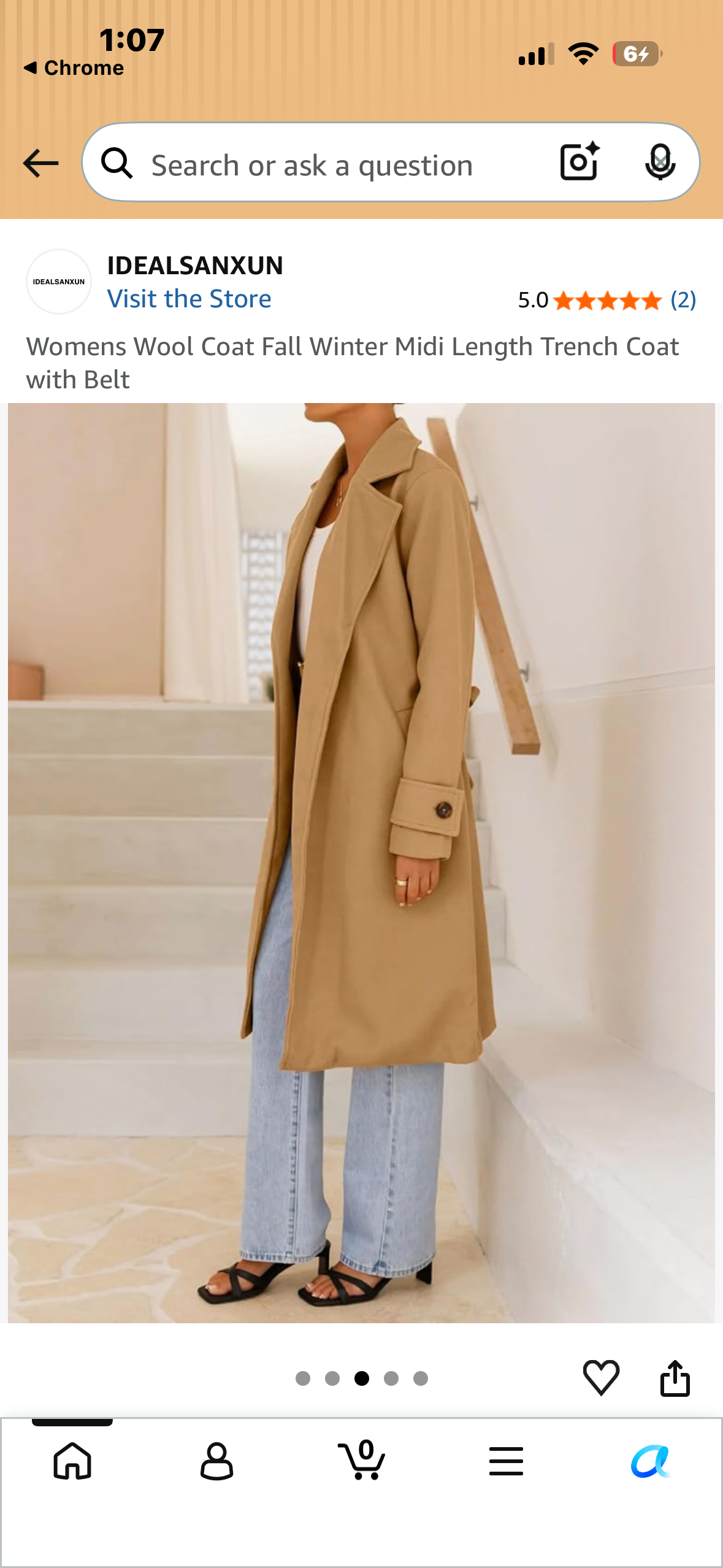 Womens Wool Coat Fall Winter Midi Length Trench Coat with Belt (Size Medium)