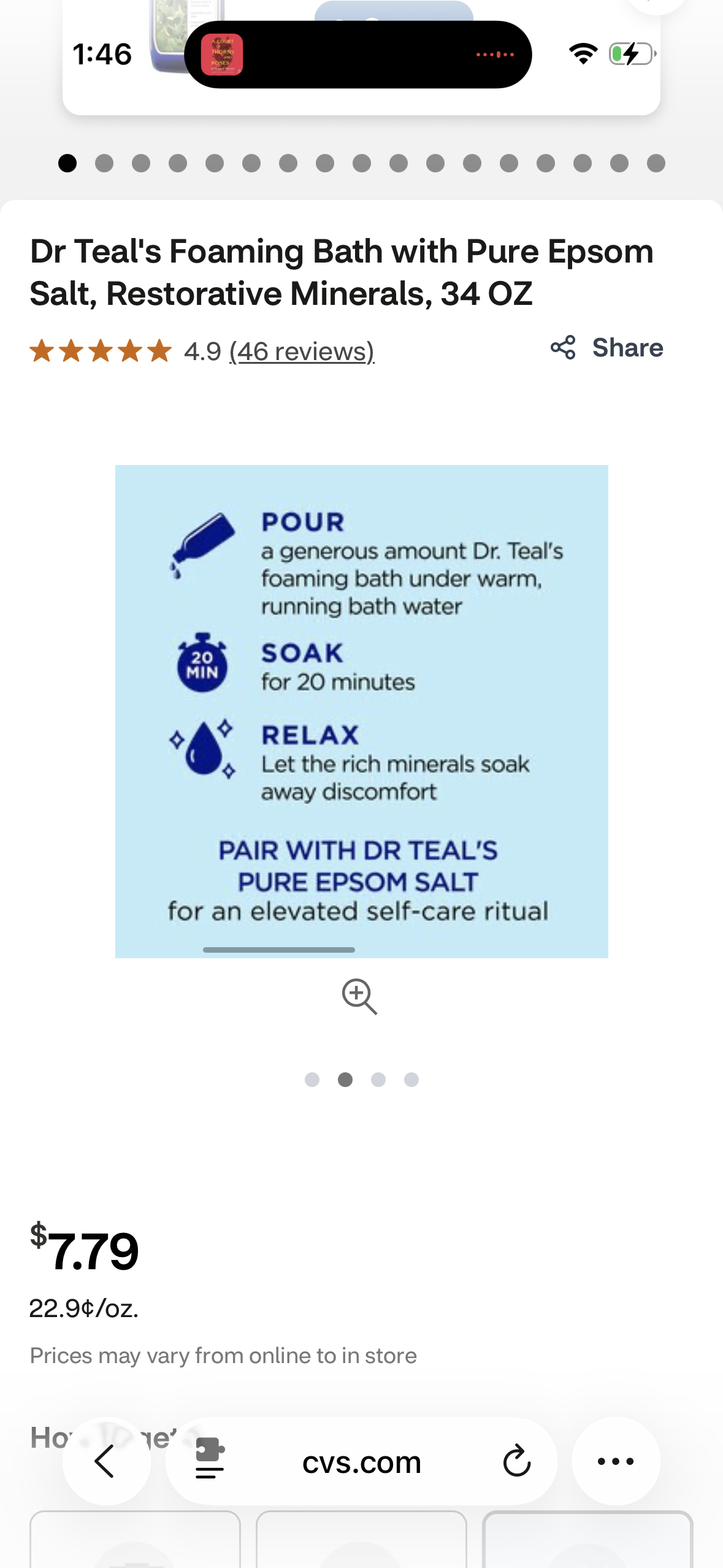 Dr Teal's Foaming Bath with Pure Epsom Salt, Restorative Minerals, 34 OZ