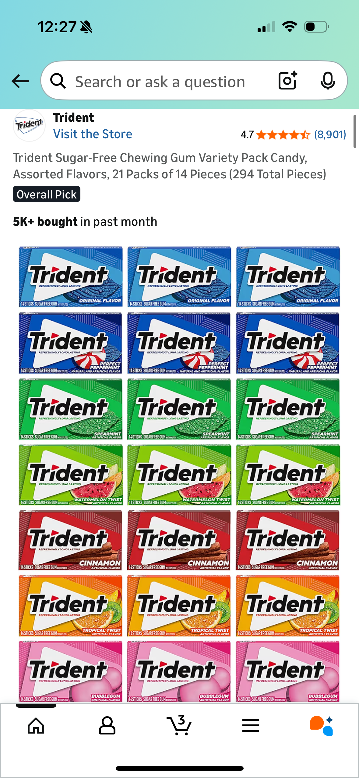 Trident Sugar-Free Chewing Gum Variety Pack Candy, Assorted Flavors, 21 Packs of 14 Pieces (294 Total Pieces)