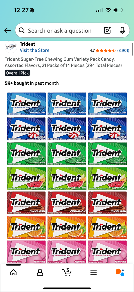 Trident Sugar-Free Chewing Gum Variety Pack Candy, Assorted Flavors, 21 Packs of 14 Pieces (294 Total Pieces)
