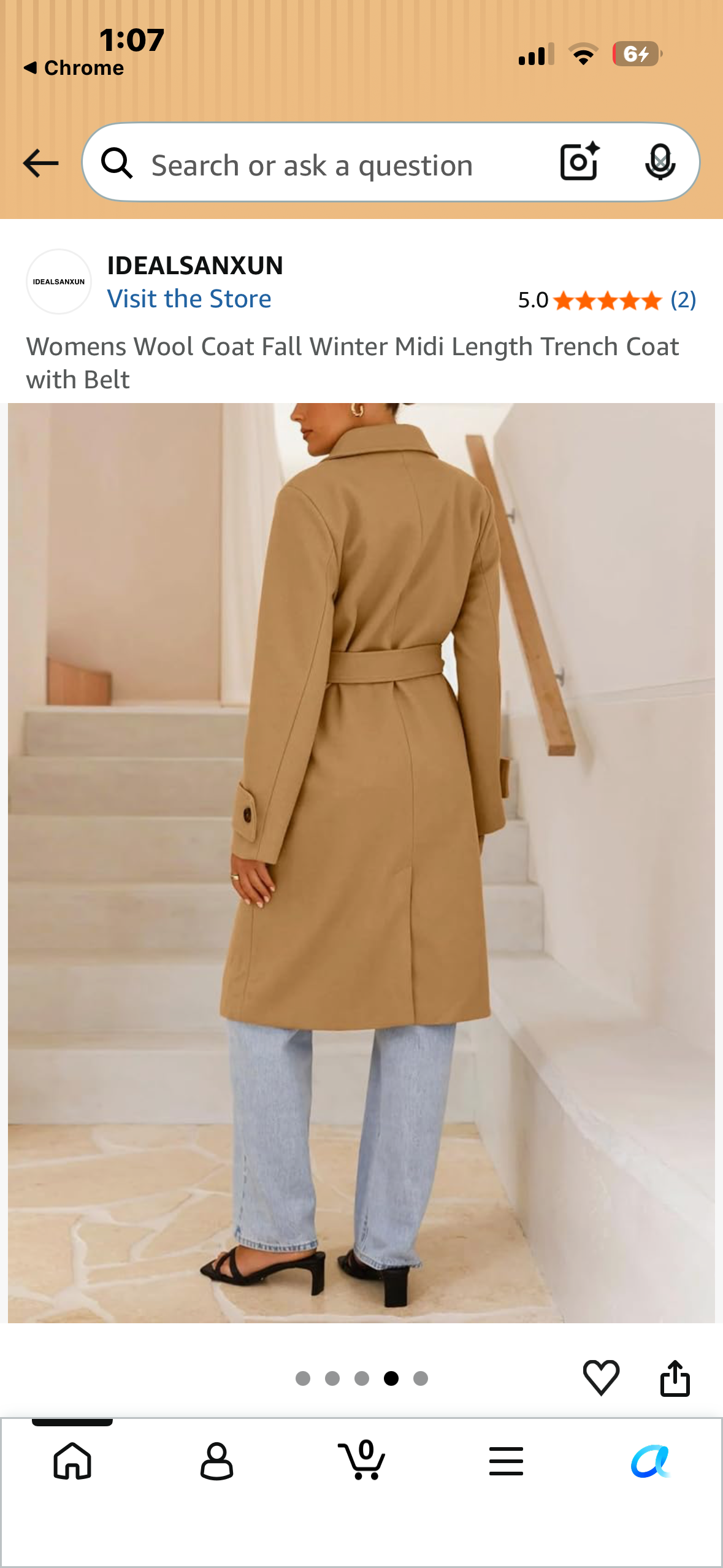 Womens Wool Coat Fall Winter Midi Length Trench Coat with Belt (Size Medium)