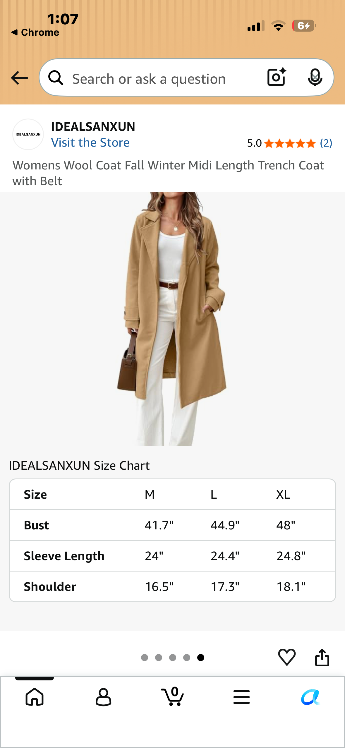 Womens Wool Coat Fall Winter Midi Length Trench Coat with Belt (Size Medium)