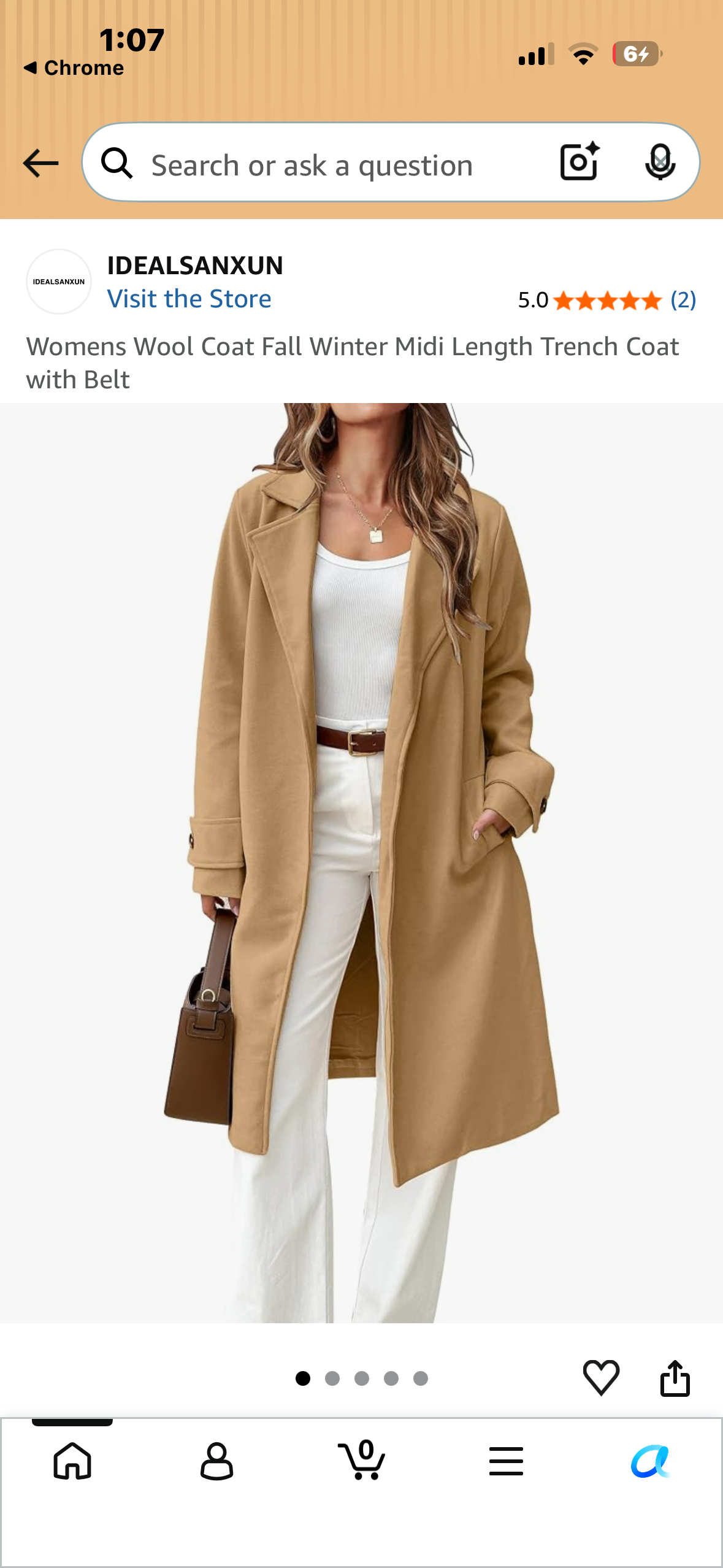 Womens Wool Coat Fall Winter Midi Length Trench Coat with Belt (Size Medium)