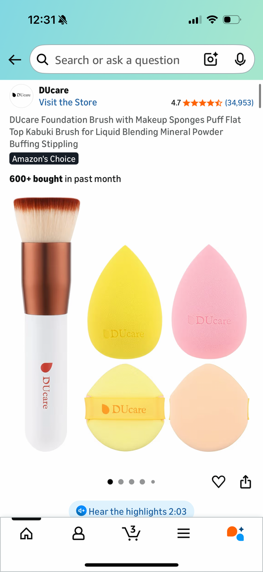 DUcare Foundation Brush with Makeup Sponges Puff Flat Top Kabuki Brush for Liquid Blending Mineral Powder Buffing Stippling