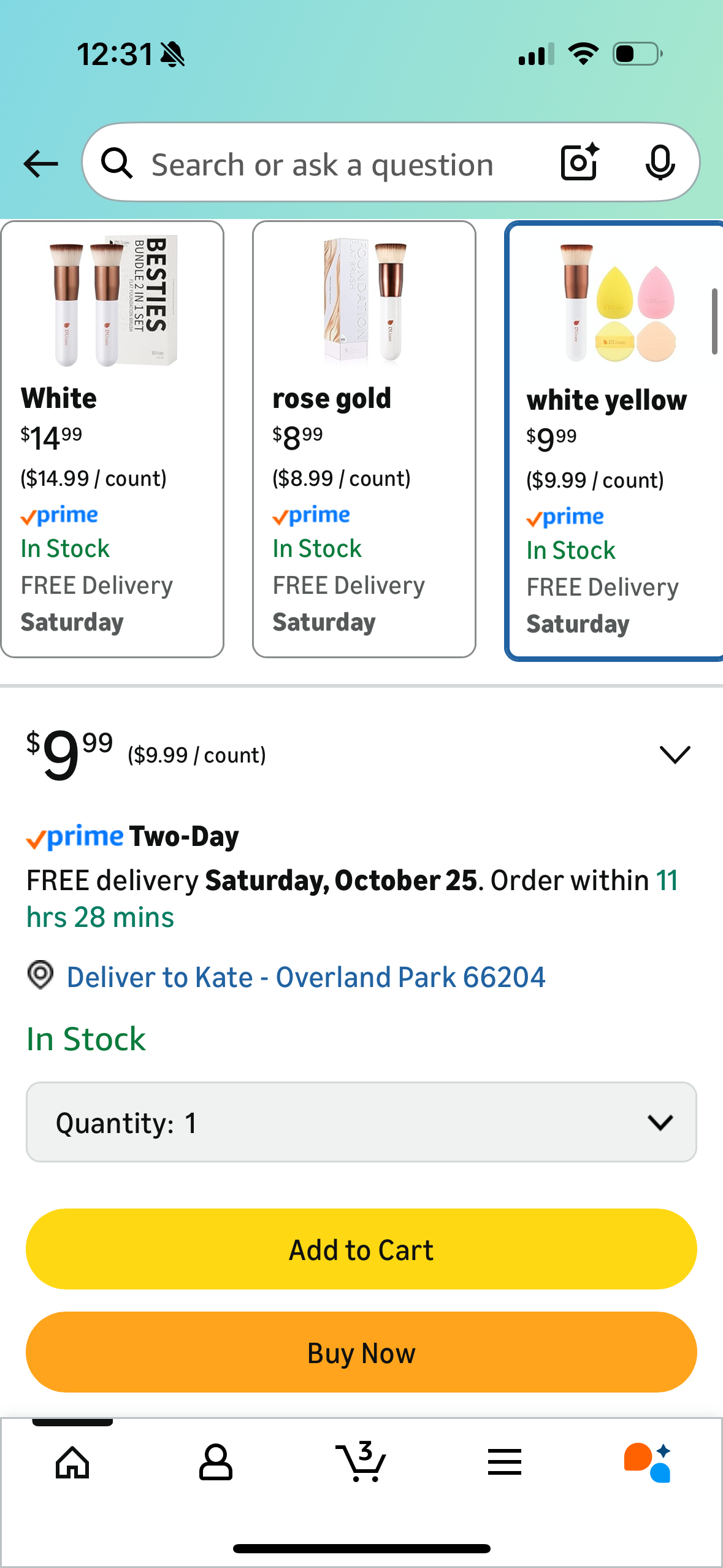 DUcare Foundation Brush with Makeup Sponges Puff Flat Top Kabuki Brush for Liquid Blending Mineral Powder Buffing Stippling