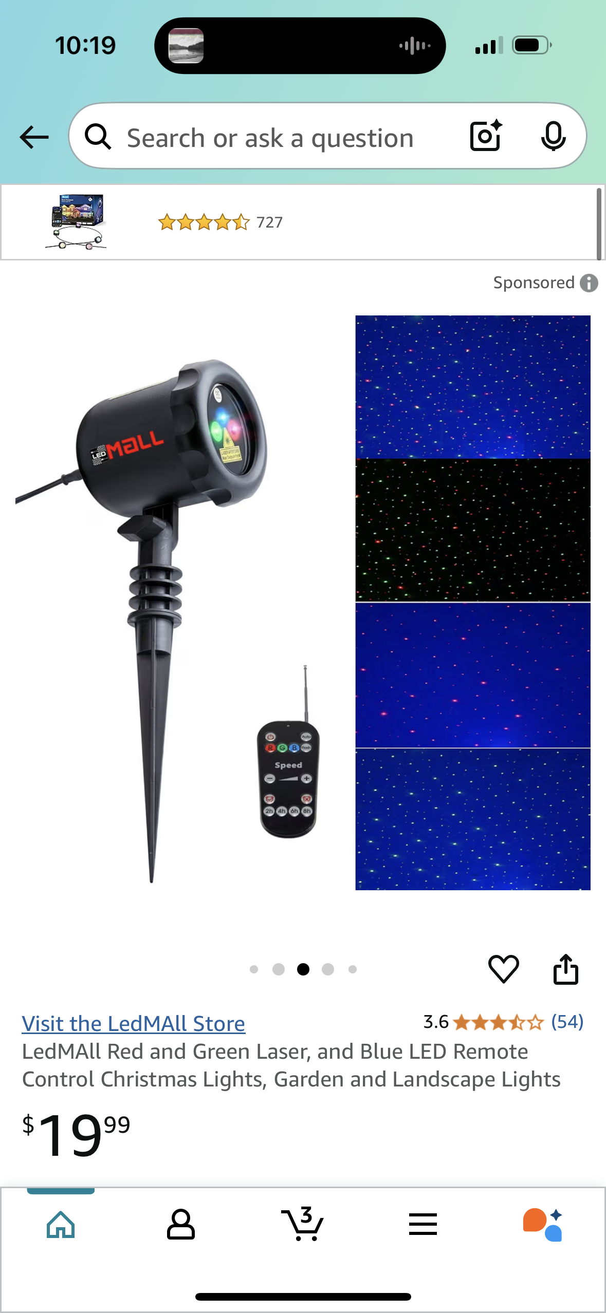 LedMAll Red and Green Laser, and Blue LED Remote Control Christmas Lights, Garden and Landscape Lights