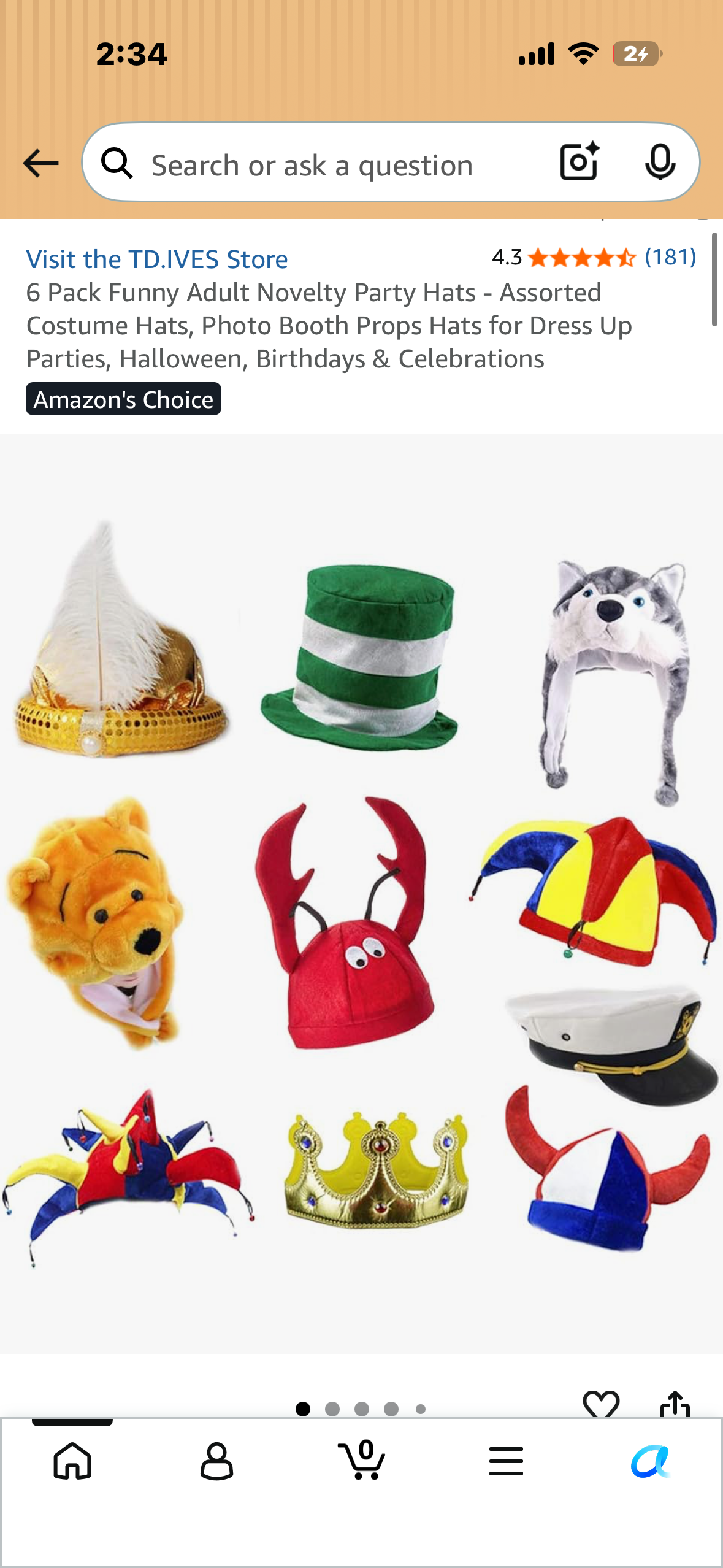 6 Pack Funny Adult Novelty Party Hats - Assorted Costume Hats, Photo Booth Props Hats for Dress Up Parties, Halloween, Birthdays & Celebrations