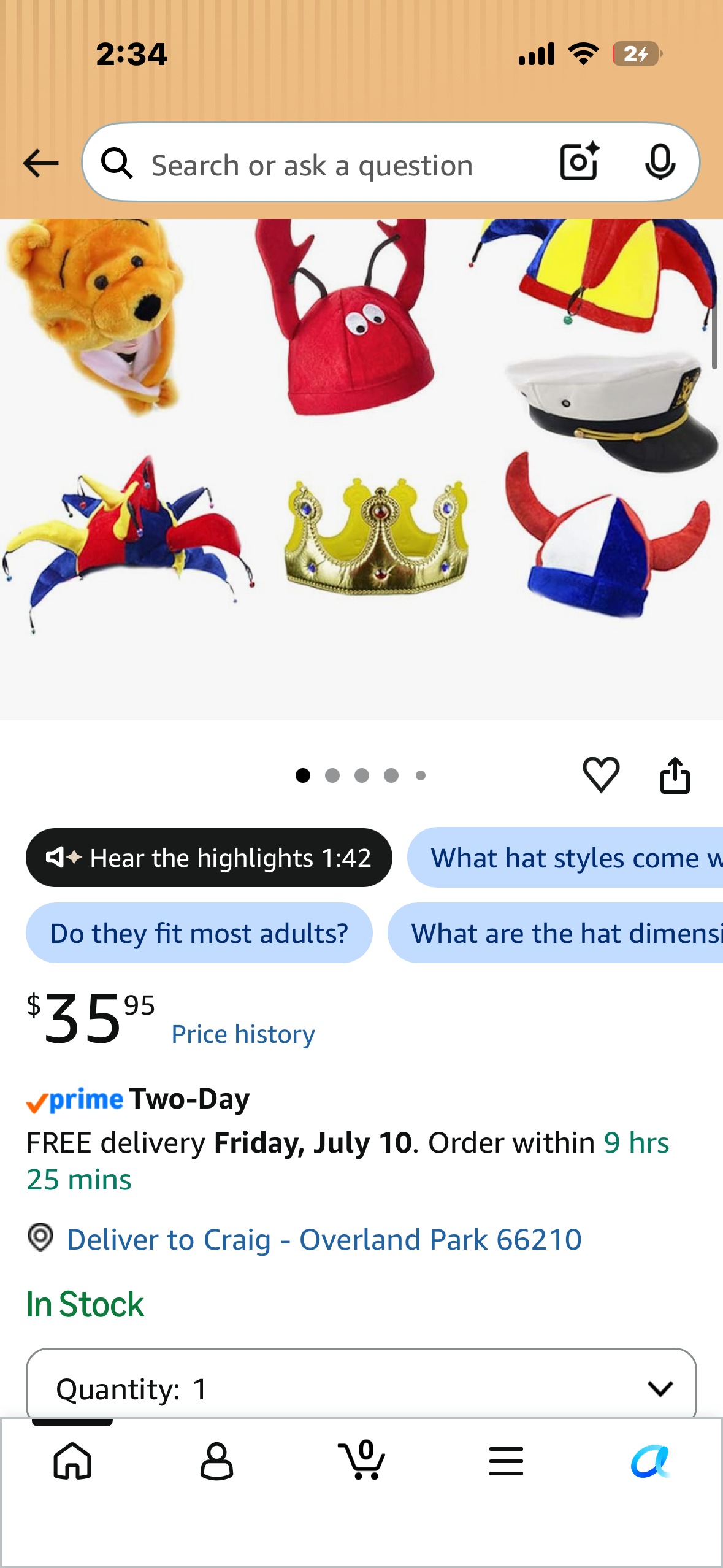 6 Pack Funny Adult Novelty Party Hats - Assorted Costume Hats, Photo Booth Props Hats for Dress Up Parties, Halloween, Birthdays & Celebrations