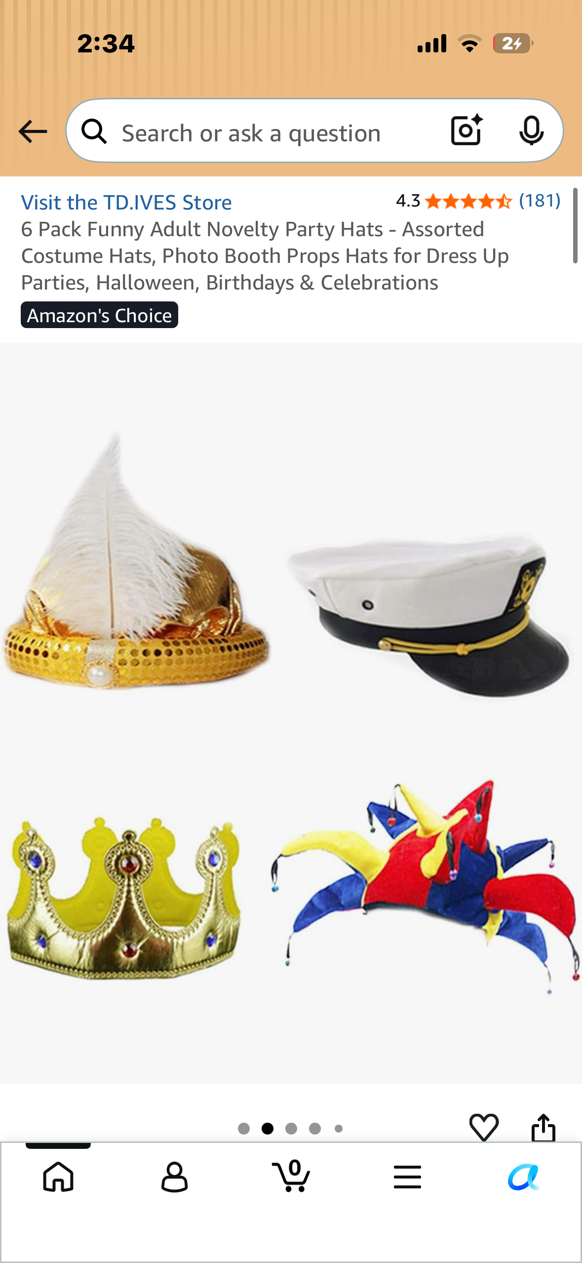 6 Pack Funny Adult Novelty Party Hats - Assorted Costume Hats, Photo Booth Props Hats for Dress Up Parties, Halloween, Birthdays & Celebrations