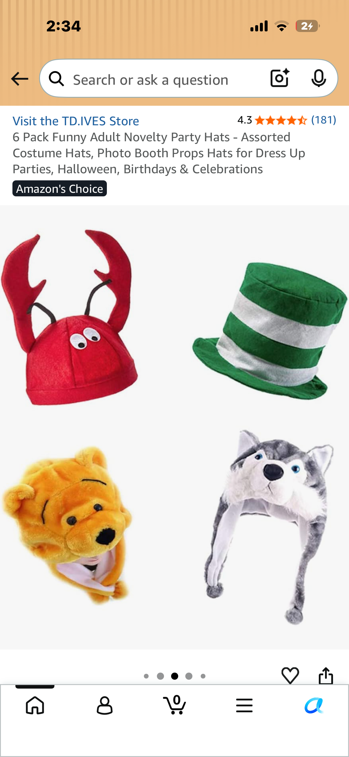 6 Pack Funny Adult Novelty Party Hats - Assorted Costume Hats, Photo Booth Props Hats for Dress Up Parties, Halloween, Birthdays & Celebrations
