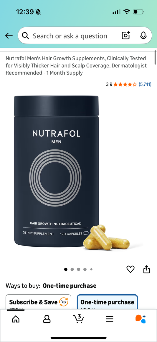 Nutrafol Men's Hair Growth Supplements, Clinically Tested for Visibly Thicker Hair and Scalp Coverage, Dermatologist Recommended - 1 Month Supply