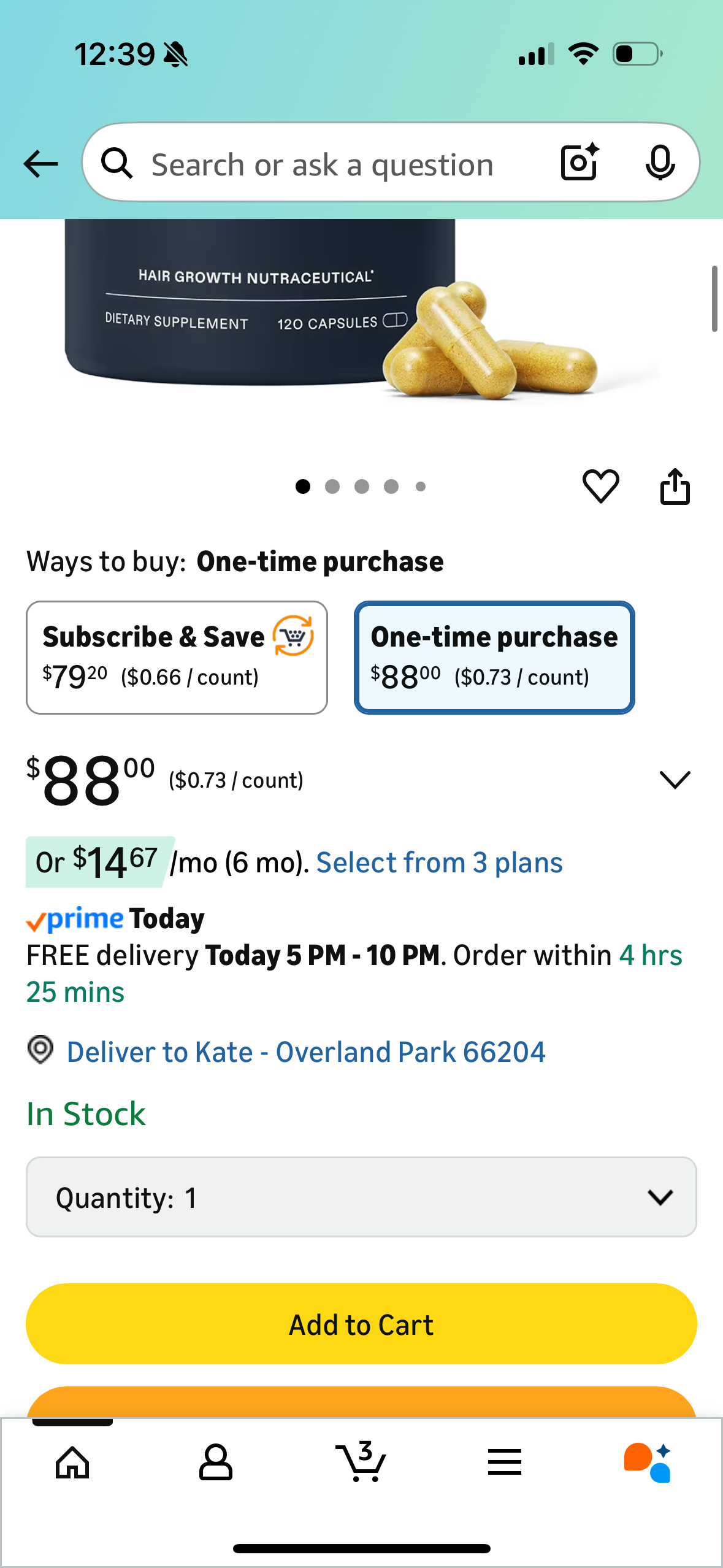 Nutrafol Men's Hair Growth Supplements, Clinically Tested for Visibly Thicker Hair and Scalp Coverage, Dermatologist Recommended - 1 Month Supply