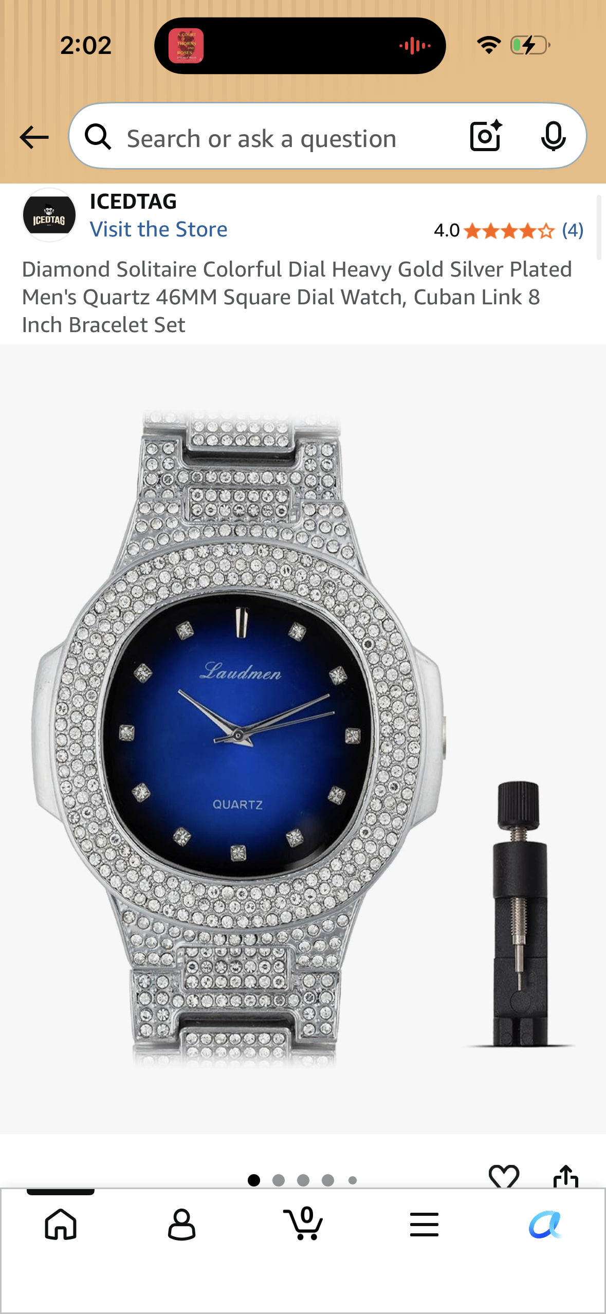 Diamond Solitaire Colorful Dial Heavy Gold Silver Plated Men's Quartz 46MM Square Dial Watch, Cuban Link 8 Inch Bracelet Set