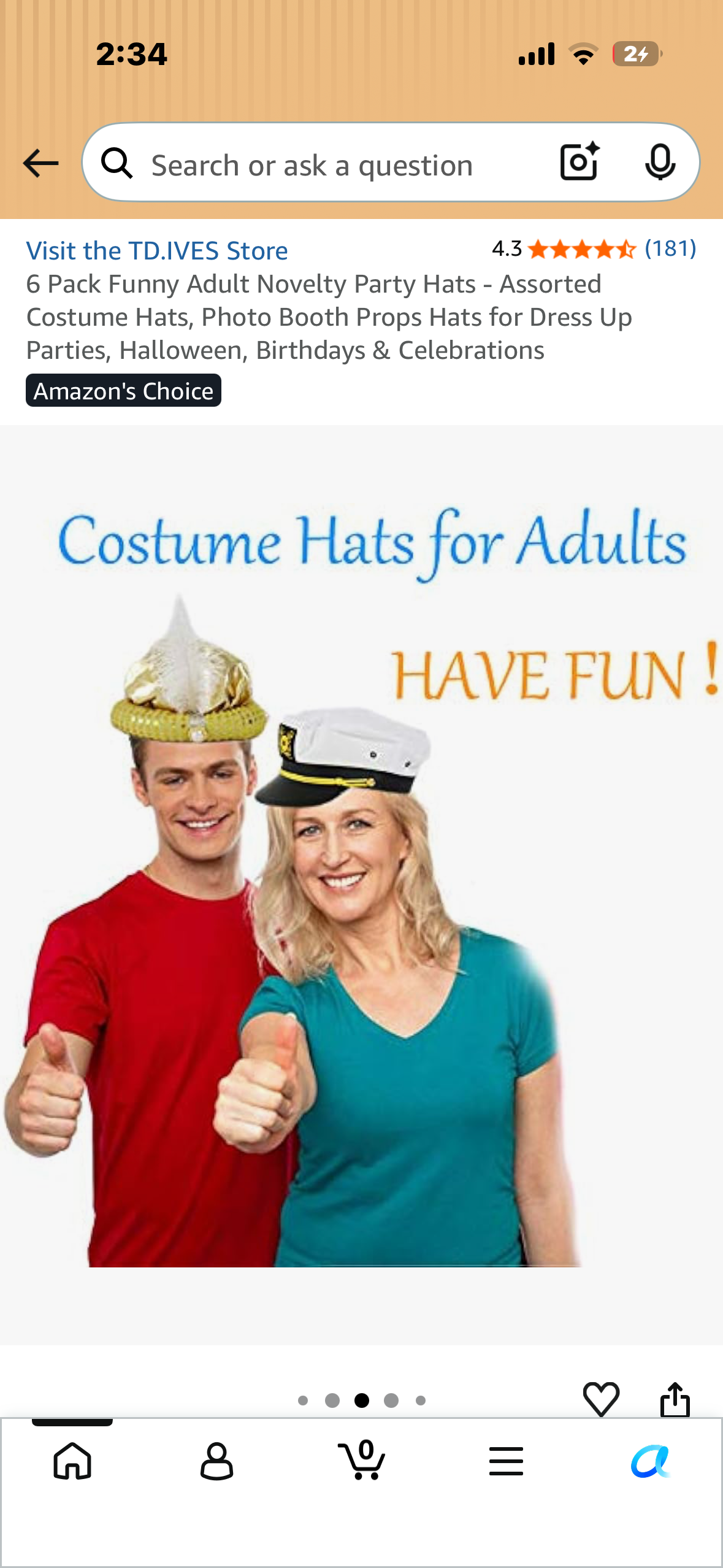 6 Pack Funny Adult Novelty Party Hats - Assorted Costume Hats, Photo Booth Props Hats for Dress Up Parties, Halloween, Birthdays & Celebrations