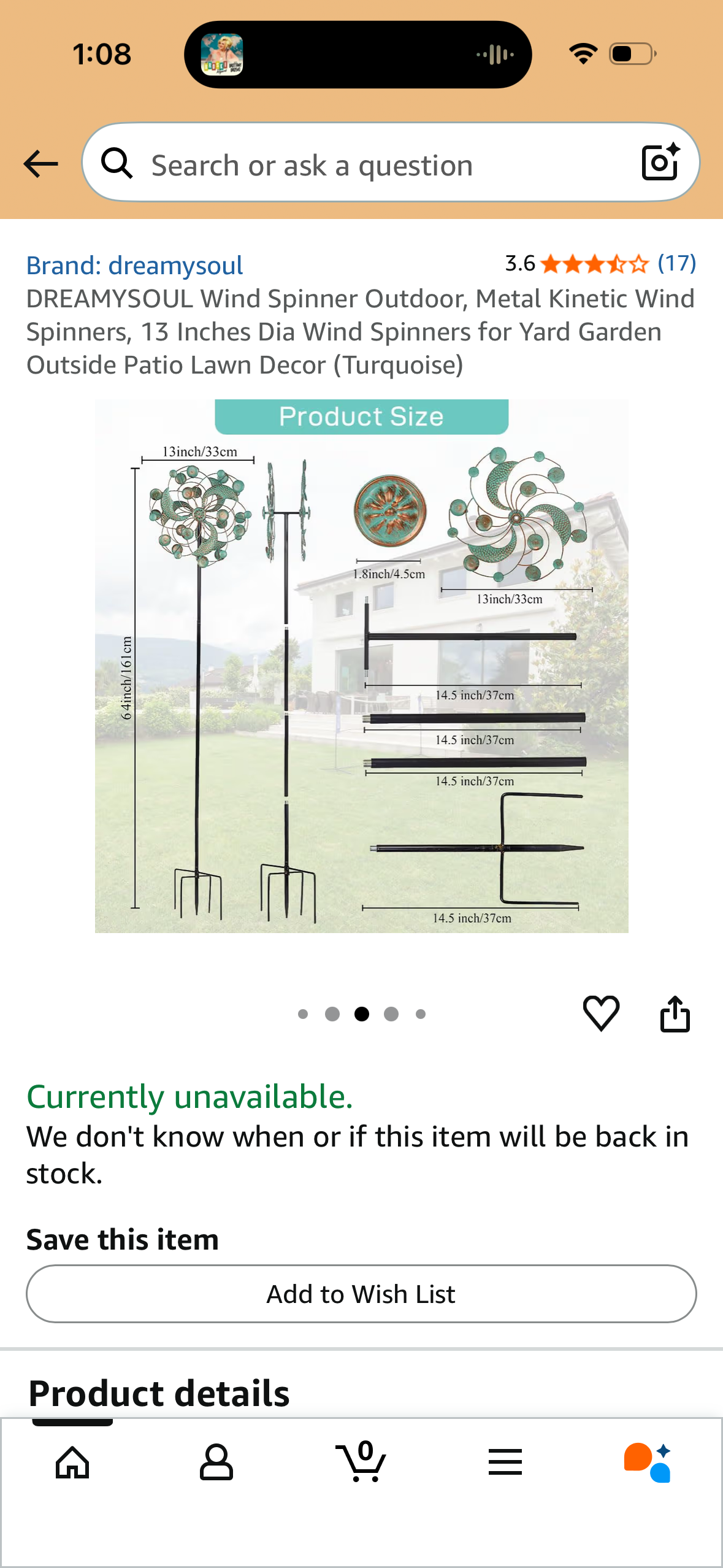 DREAMYSOUL Wind Spinner Outdoor, Metal Kinetic Wind Spinners, 13 Inches Dia Wind Spinners for Yard Garden Outside Patio Lawn Decor (Turquoise)