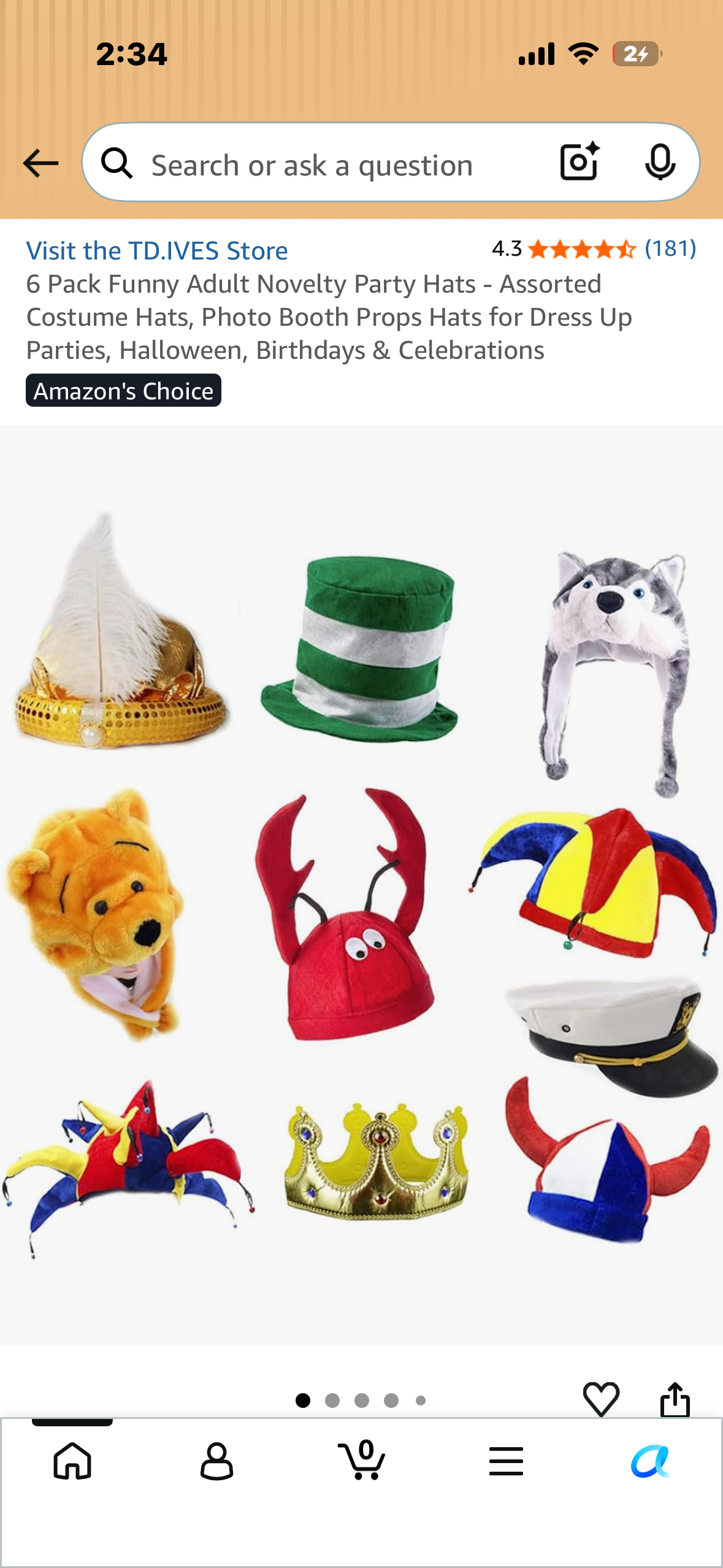 6 Pack Funny Adult Novelty Party Hats - Assorted Costume Hats, Photo Booth Props Hats for Dress Up Parties, Halloween, Birthdays & Celebrations