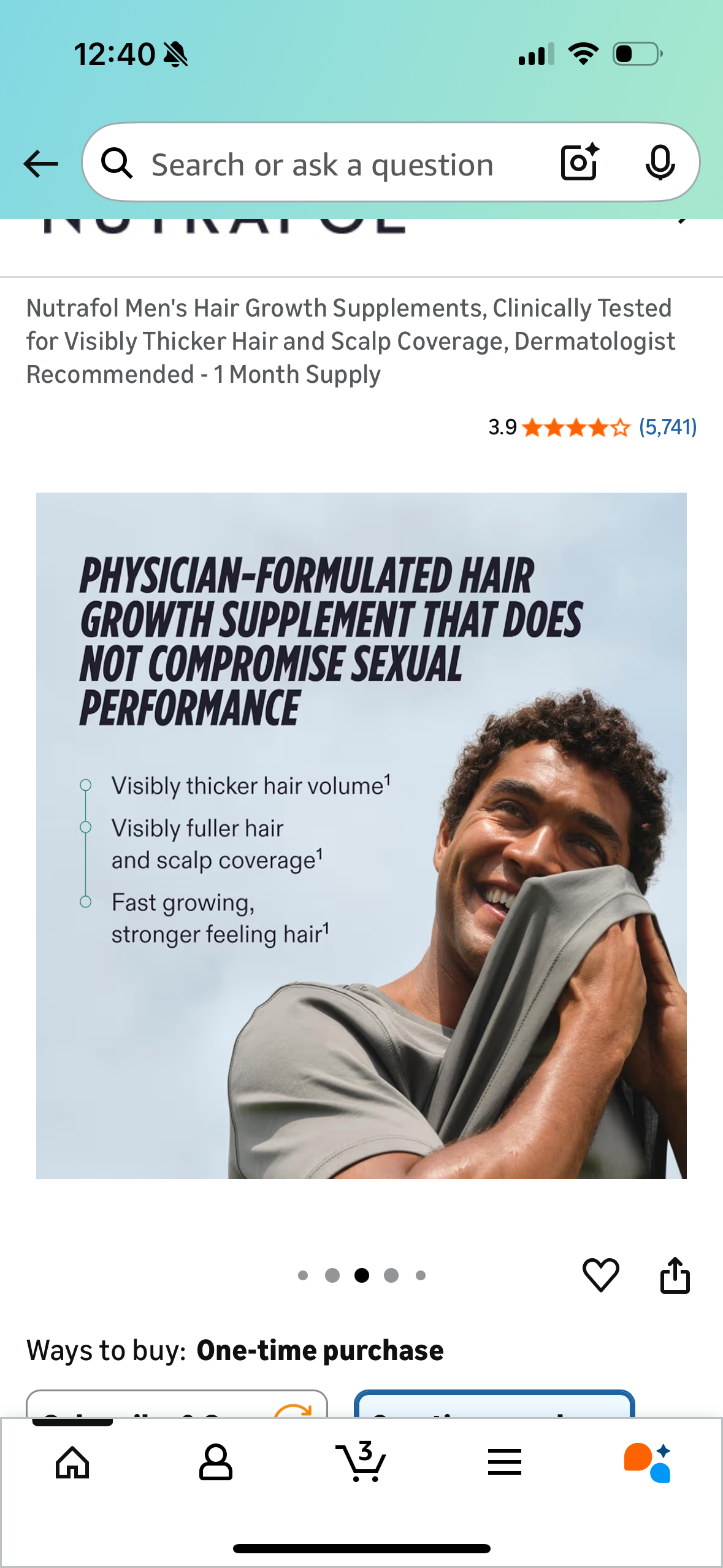 Nutrafol Men's Hair Growth Supplements, Clinically Tested for Visibly Thicker Hair and Scalp Coverage, Dermatologist Recommended - 1 Month Supply