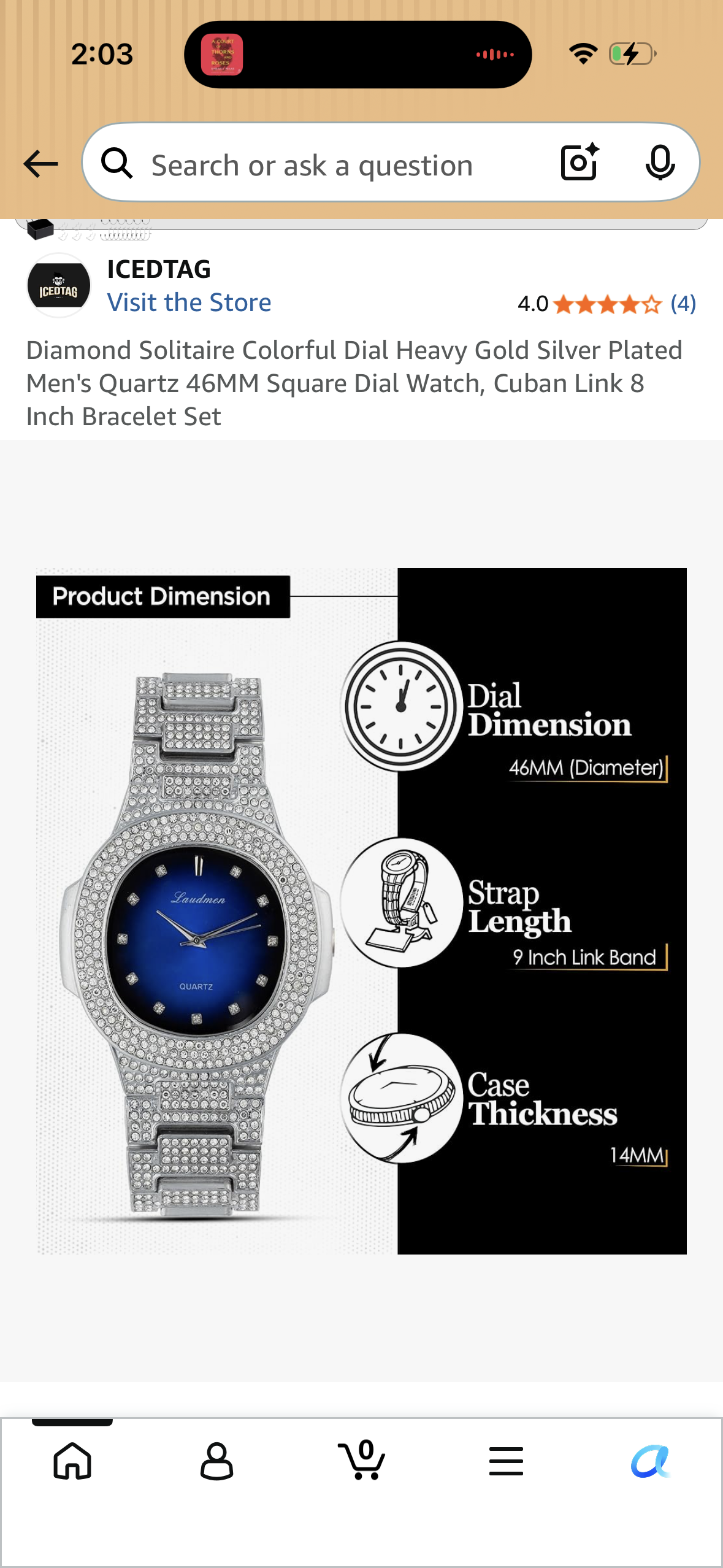 Diamond Solitaire Colorful Dial Heavy Gold Silver Plated Men's Quartz 46MM Square Dial Watch, Cuban Link 8 Inch Bracelet Set