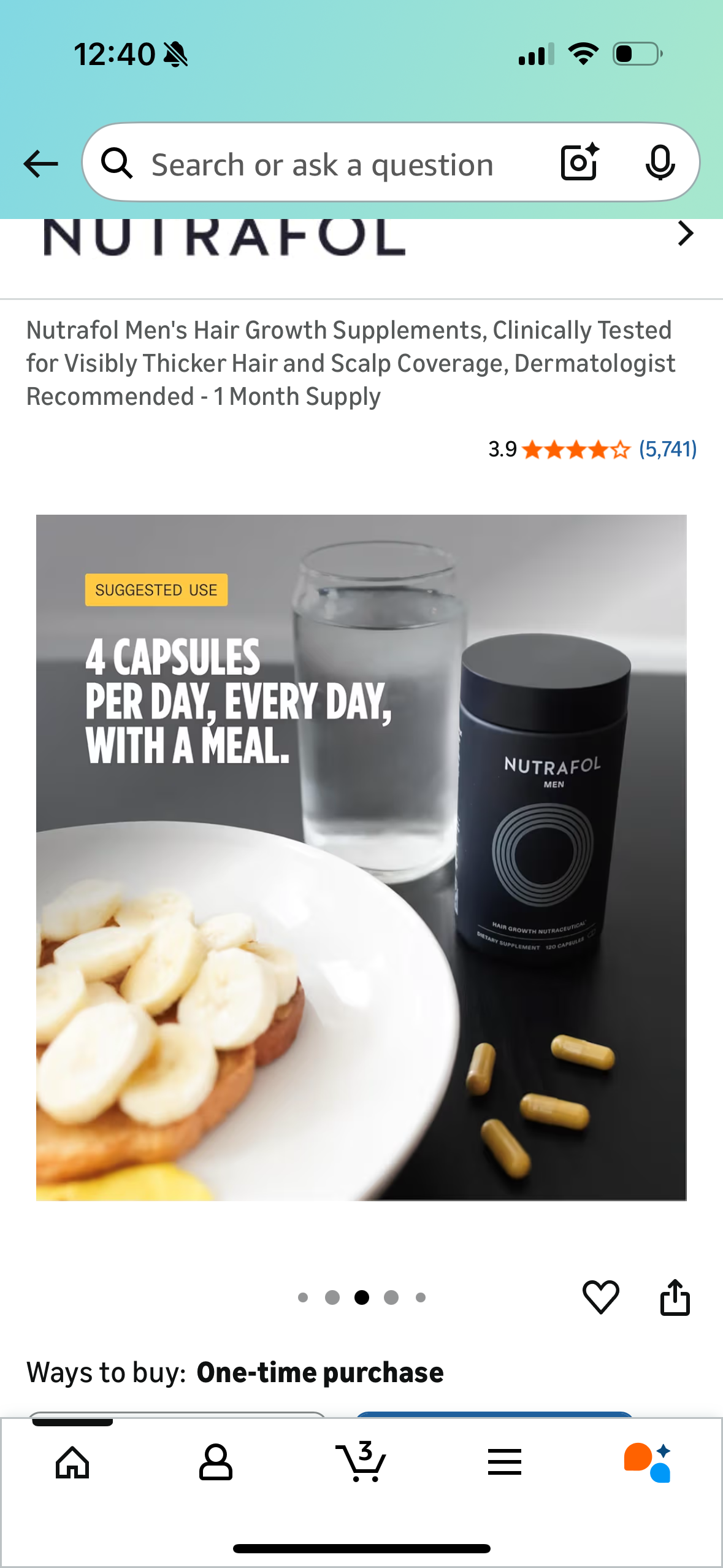 Nutrafol Men's Hair Growth Supplements, Clinically Tested for Visibly Thicker Hair and Scalp Coverage, Dermatologist Recommended - 1 Month Supply