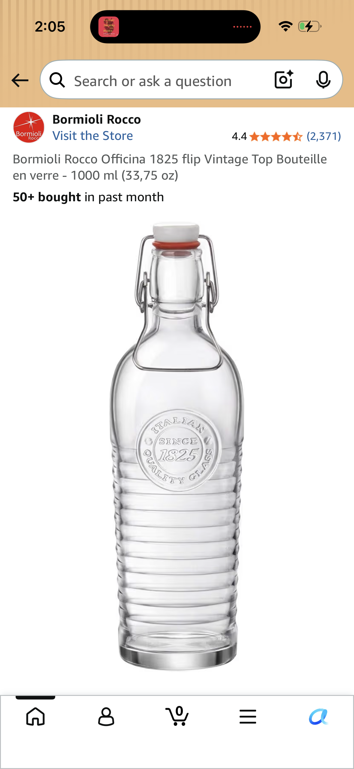 Bormioli Rocco Officina 1825 flip Vintage Top Bouteille en verre - 1000 ml (33,75 oz)
