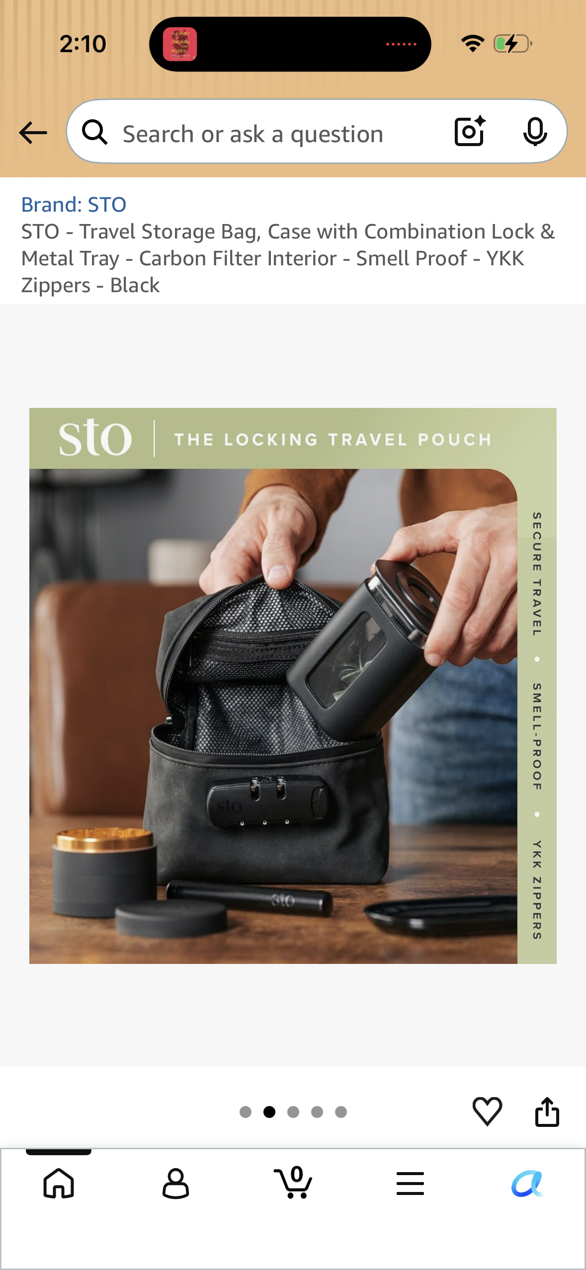 STO - Travel Storage Bag, Case with Combination Lock & Metal Tray - Carbon Filter Interior - Smell Proof - YKK Zippers - Black