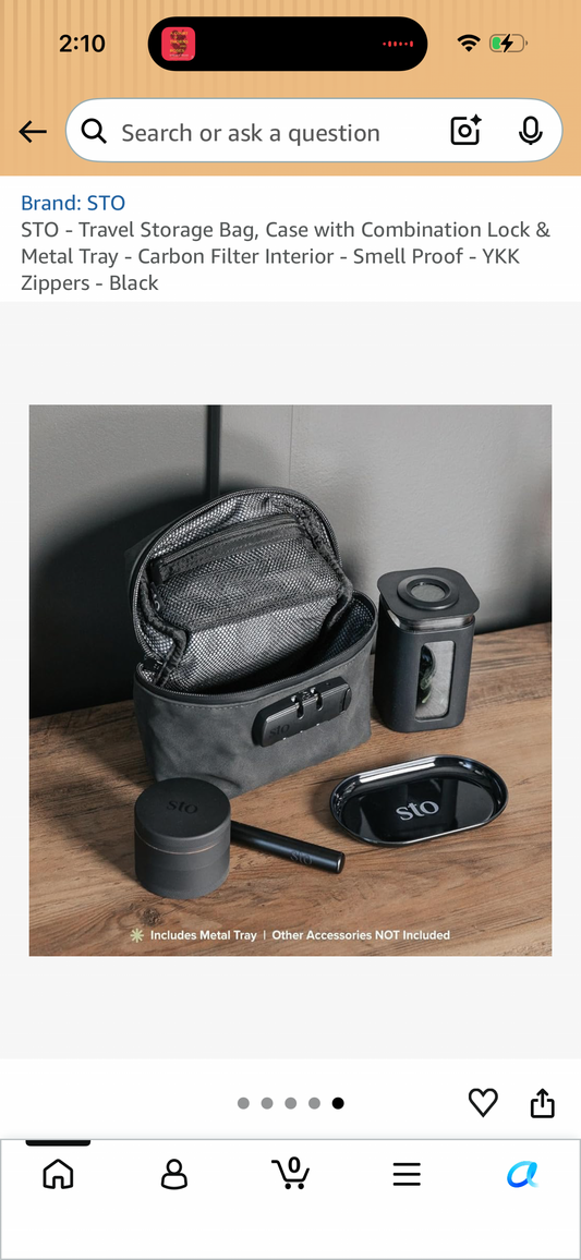 STO - Travel Storage Bag, Case with Combination Lock & Metal Tray - Carbon Filter Interior - Smell Proof - YKK Zippers - Black