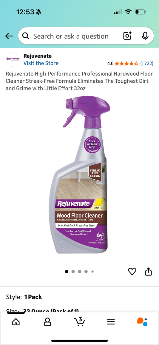 Rejuvenate High-Performance Professional Hardwood Floor Cleaner Streak-Free Formula Eliminates The Toughest Dirt and Grime with Little Effort 32oz