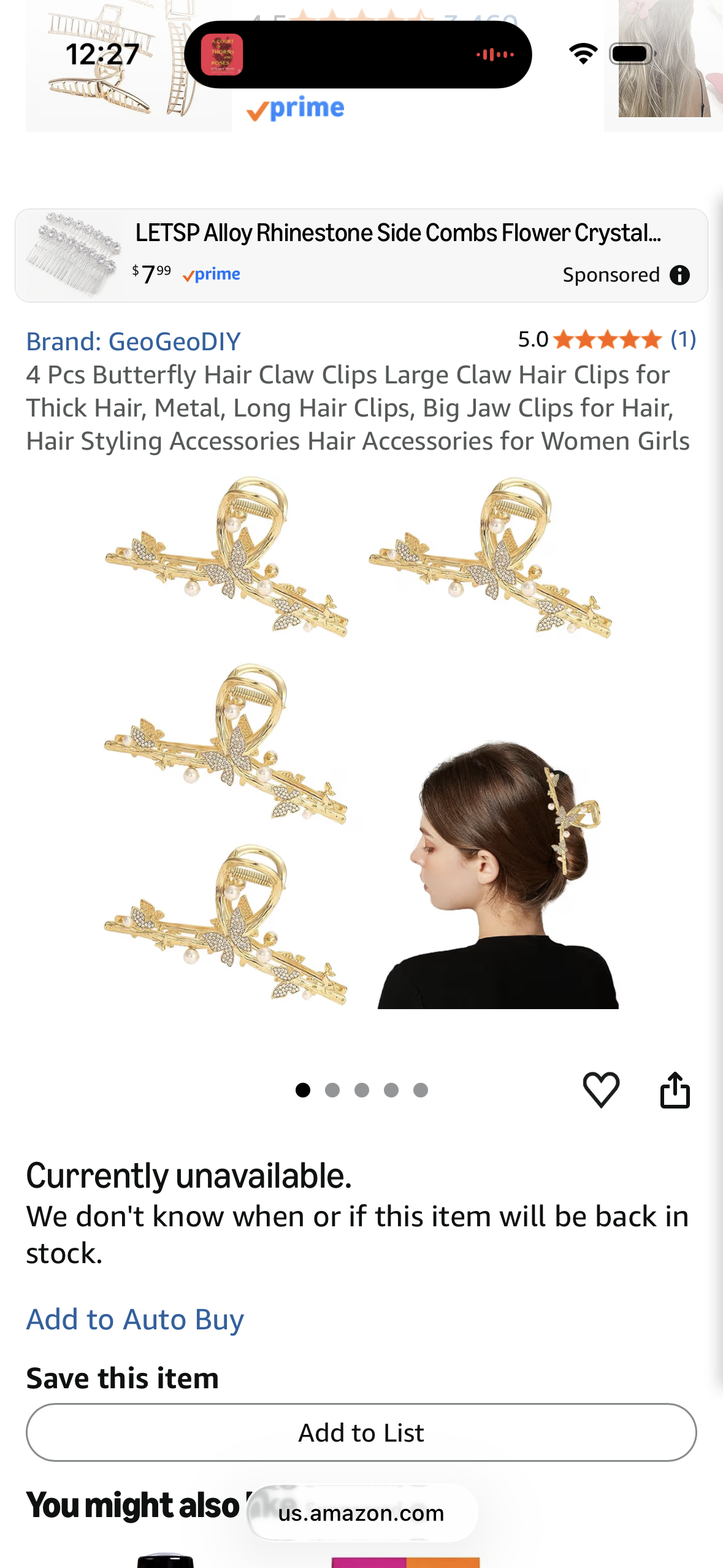 4 Pcs Butterfly Hair Claw Clips Large Claw Hair Clips for Thick Hair, Metal, Long Hair Clips, Big Jaw Clips for Hair, Hair Styling Accessories Hair Accessories for Women Girls