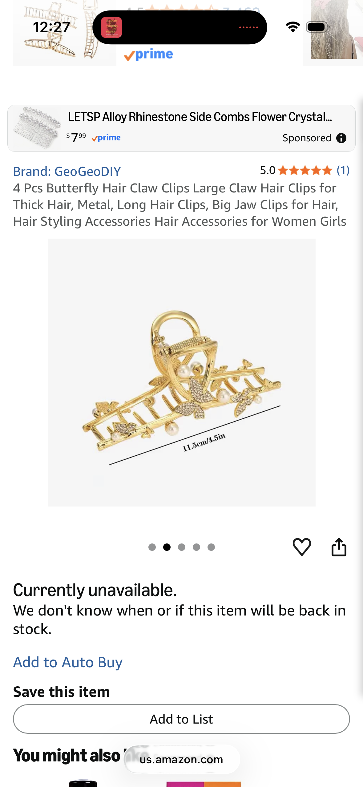 4 Pcs Butterfly Hair Claw Clips Large Claw Hair Clips for Thick Hair, Metal, Long Hair Clips, Big Jaw Clips for Hair, Hair Styling Accessories Hair Accessories for Women Girls