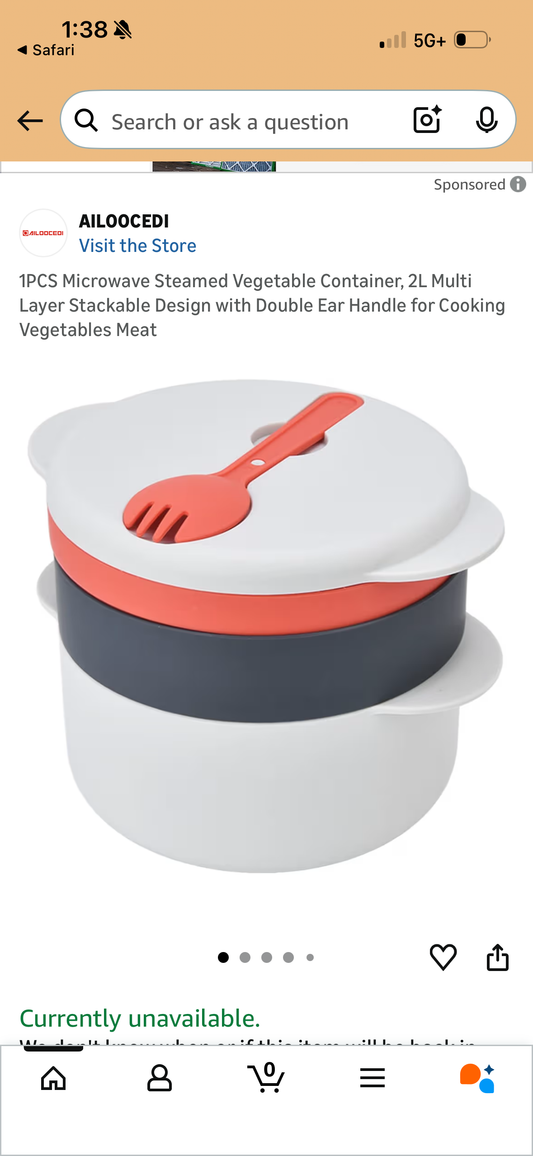 1PCS Microwave Steamed Vegetable Container, 2L Multi Layer Stackable Design with Double Ear Handle for Cooking Vegetables Meat