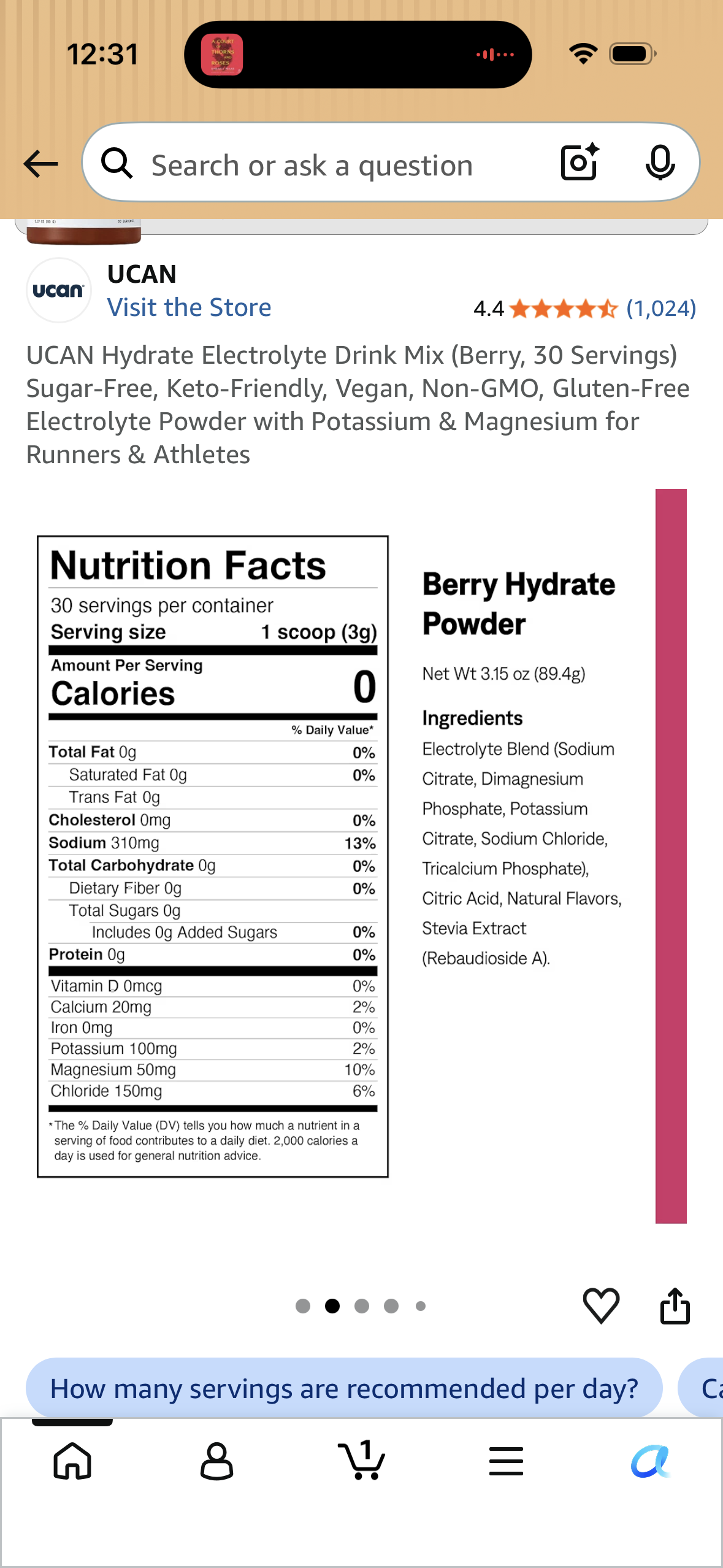 UCAN Hydrate Electrolyte Drink Mix (Berry, 30 Servings) Sugar-Free, Keto-Friendly, Vegan, Non-GMO, Gluten-Free Electrolyte Powder with Potassium & Magnesium for Runners & Athletes