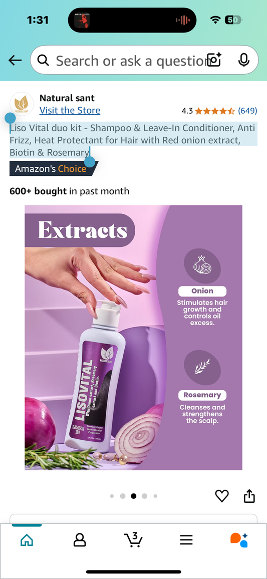 Liso Vital duo kit - Shampoo & Leave-In Conditioner, Anti Frizz, Heat Protectant for Hair with Red onion extract, Biotin & Rosemary