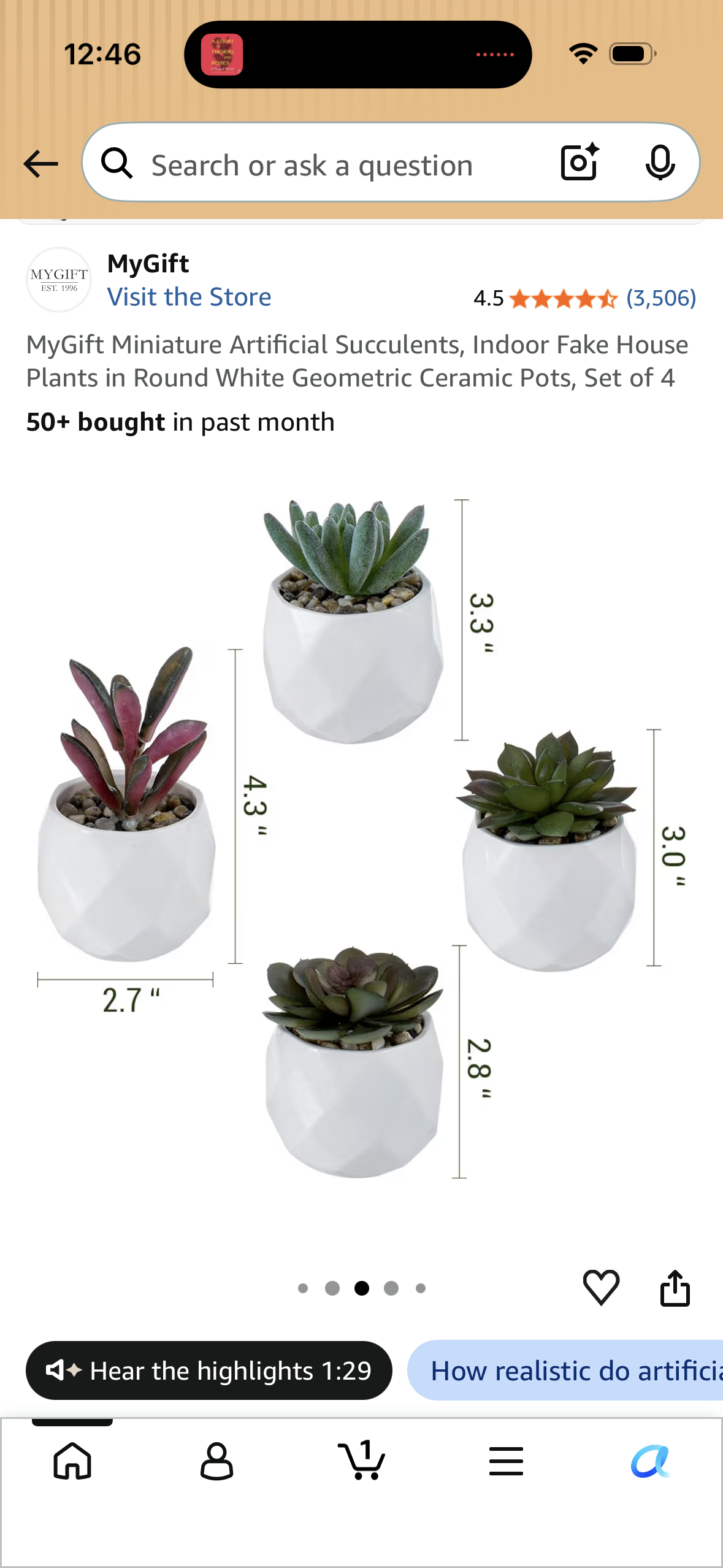 MyGift Miniature Artificial Succulents, Indoor Fake House Plants in Round White Geometric Ceramic Pots, Set of 4