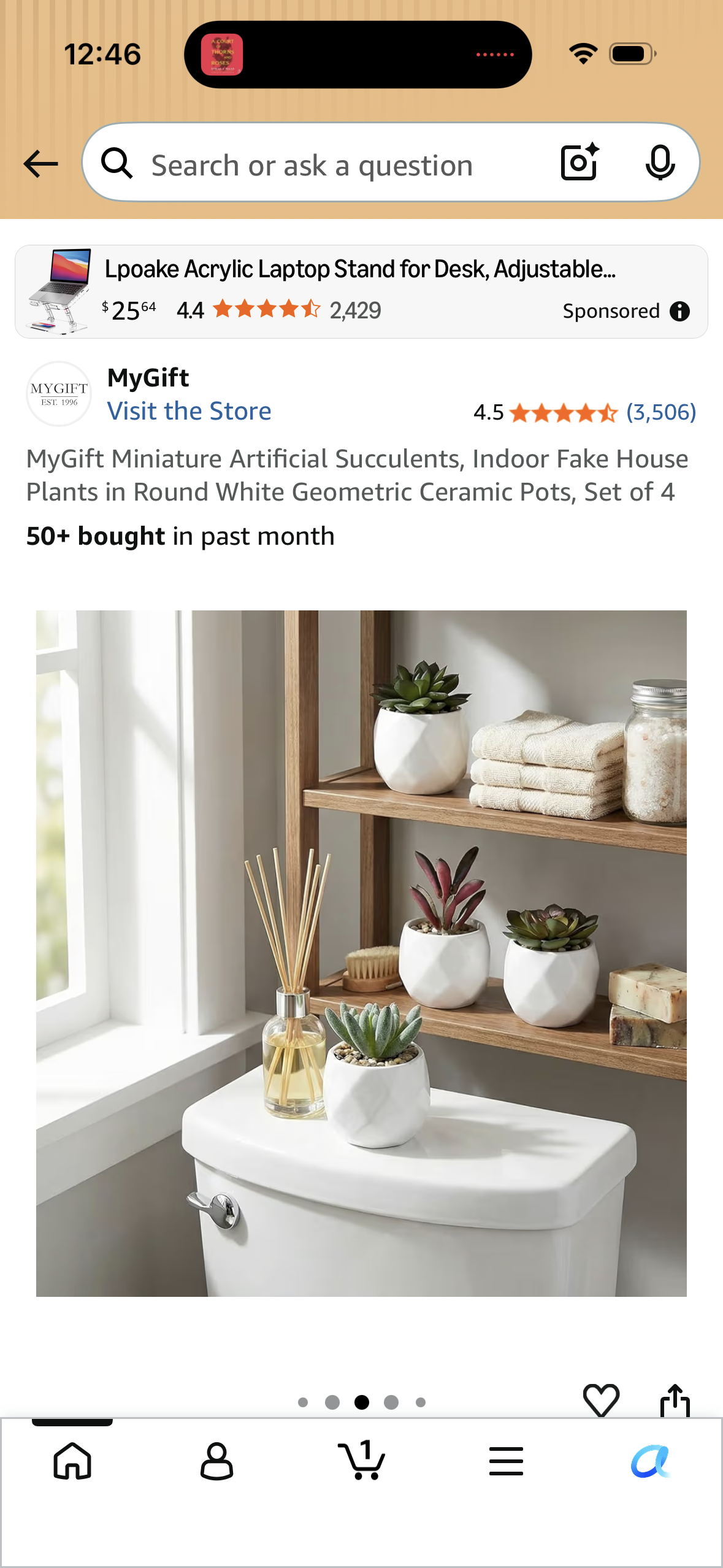 MyGift Miniature Artificial Succulents, Indoor Fake House Plants in Round White Geometric Ceramic Pots, Set of 4