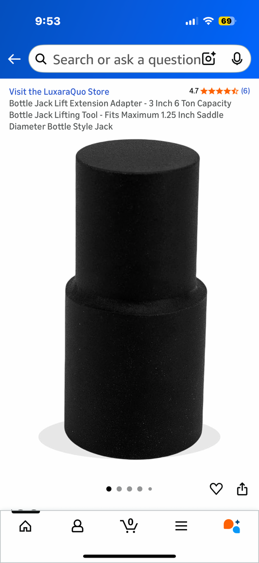 Bottle Jack Lift Extension Adapter - 3 Inch 6 Ton Capacity Bottle Jack Lifting Tool - Fits Maximum 1.25 Inch Saddle Diameter Bottle Style Jack